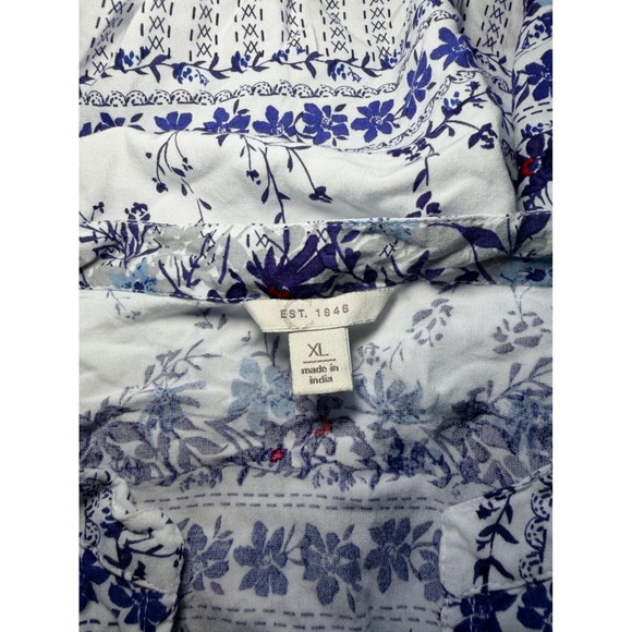 EST 1946 Blue White Floral Boho Blouse Bell Sleeve Rayon Top - Picture 4 of 5